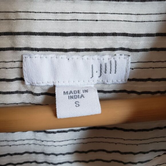 J.Jill Striped Textured Long Sleeve Top Button Up Side Slits Cream/Black Size S - Picture 2 of 11